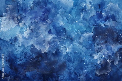 rich indigo blue watercolor paint texture with grunge elements on paper background abstract painting