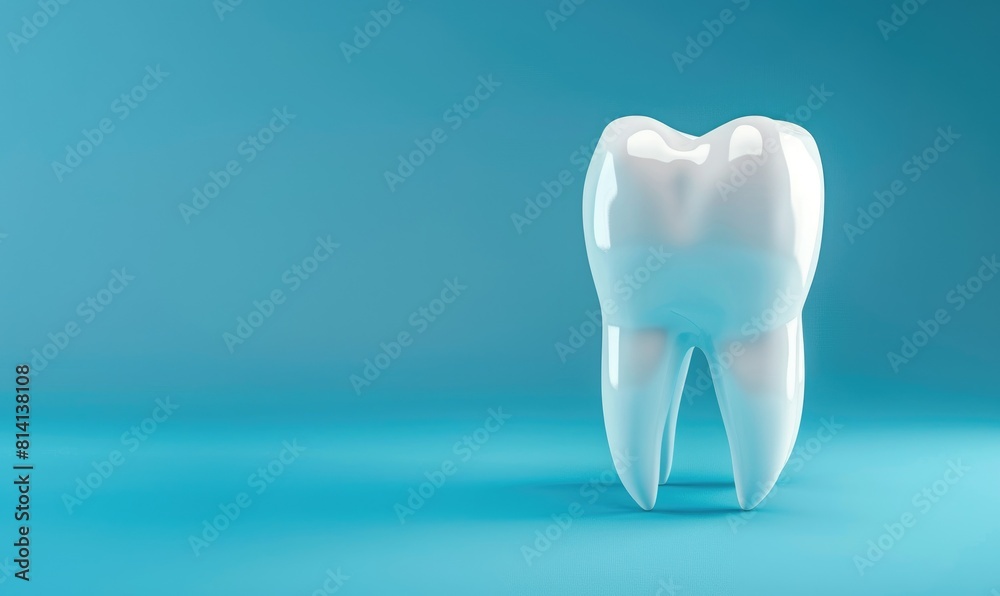 A dental model of a white tooth on blue background A dental model of a white tooth on blue background