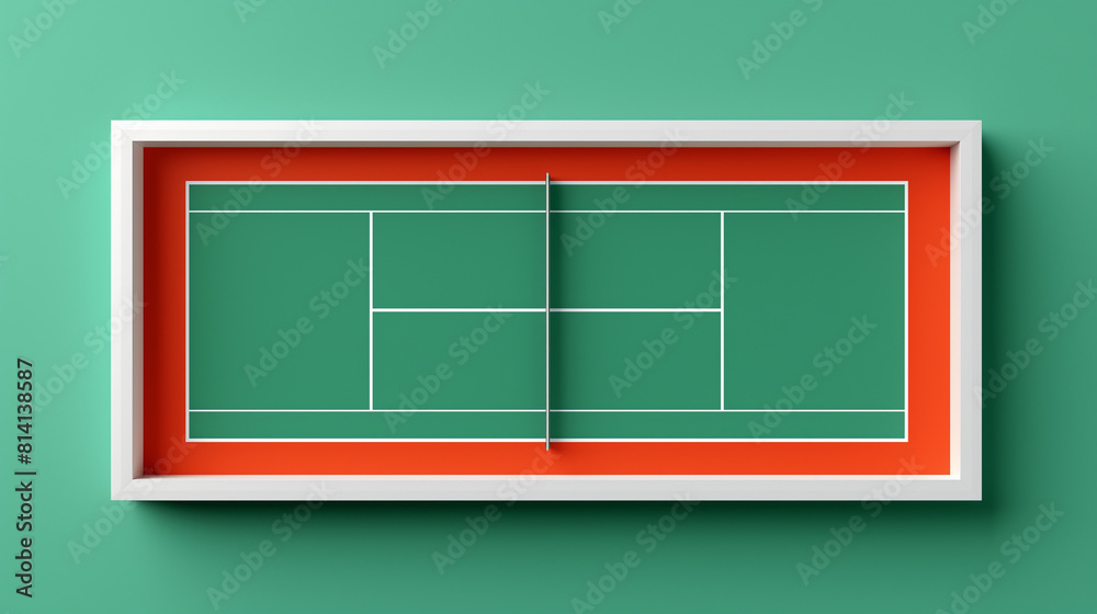 A tennis court with a white frame and red lines A tennis court with a white frame and red lines