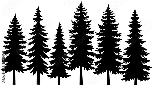 different type of Vintage forest pine trees with ground soil silhouette