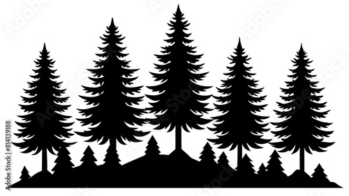 different type of Vintage forest pine trees with ground soil silhouette