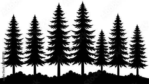 different type of Vintage forest pine trees with ground soil silhouette