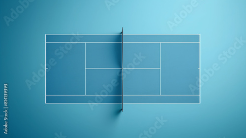 A tennis court with a net and a tennis racket