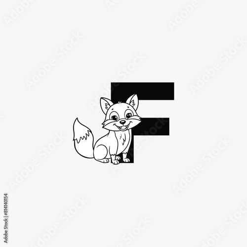 Initial Letter F with Fox Logo Design. The fox is sporting a happy smile. letter F and fox head vector illustration for icon, symbol or logo.
