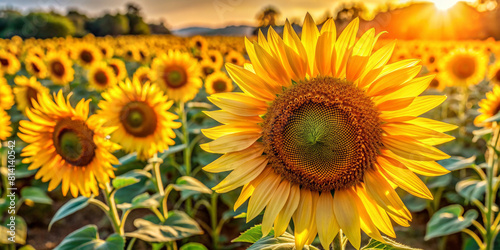 Captivating Closeup of Vibrant Ripe Sunflowers in Agricultural Field