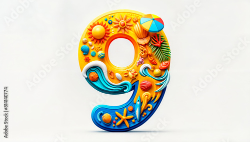 3D number 9  perfect for celebrations  educational themes  and promotional materials. Features vibrant patterns and playful elements  ideal for birthday parties and classroom use. 