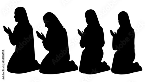 Muslim woman praying silhouette set black silhouette