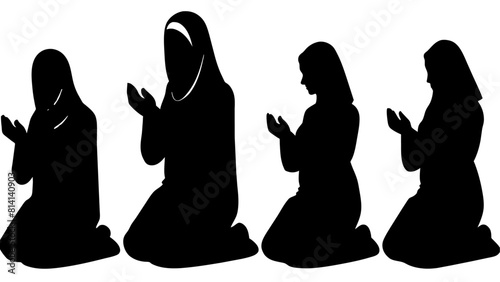 Muslim woman praying silhouette set black silhouette