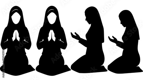 Muslim woman praying silhouette set black silhouette