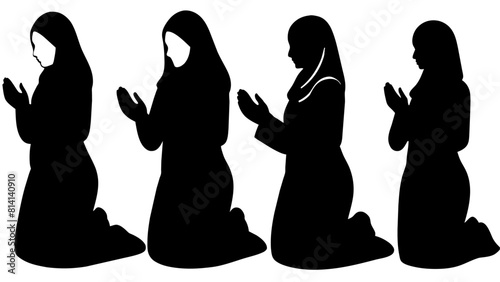 Muslim woman praying silhouette set black silhouette