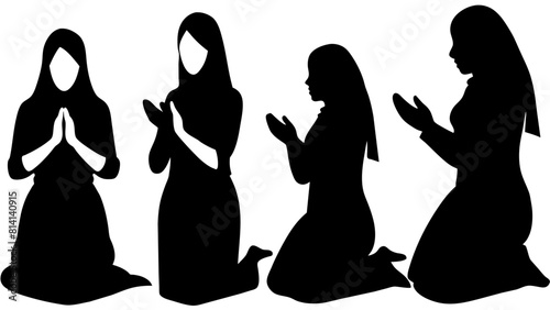 Muslim woman praying silhouette set black silhouette