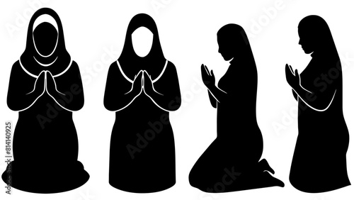 Muslim woman praying silhouette set black silhouette