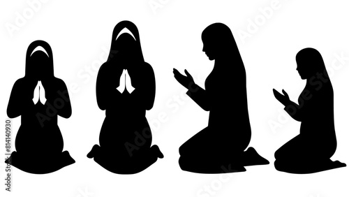 Muslim woman praying silhouette set black silhouette