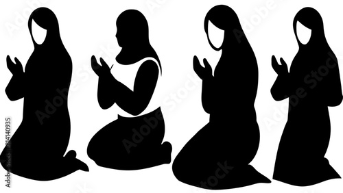 Muslim woman praying silhouette set black silhouette