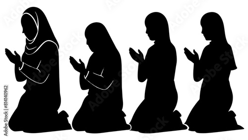 Muslim woman praying silhouette set black silhouette