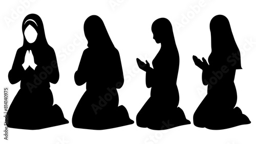 Muslim woman praying silhouette set black silhouette