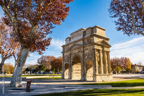 Famous Roman triumphal arch in Orange city, photography taken in France