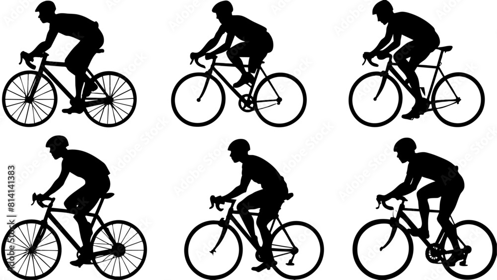 Obraz premium Set of bicycling silhouette collection vector art illustration isolated white background