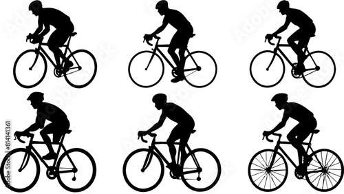 Set of bicycling silhouette collection vector art illustration isolated white background