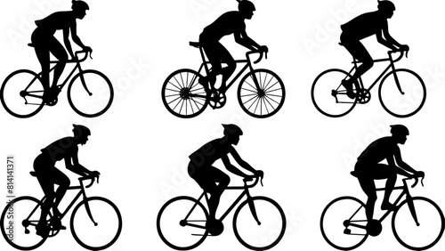 Set of bicycling silhouette collection vector art illustration isolated white background