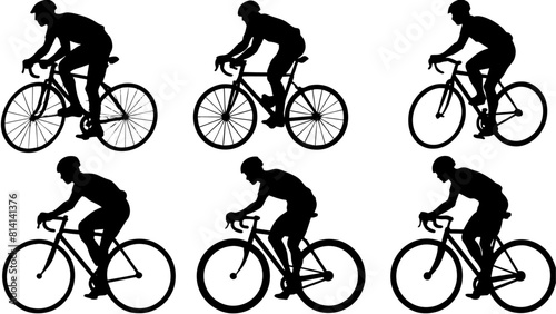 Set of bicycling silhouette collection vector art illustration isolated white background