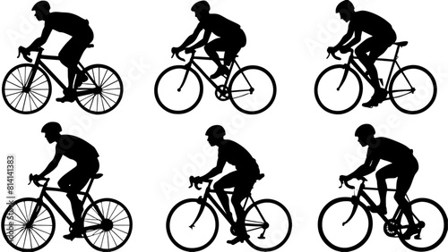 Set of bicycling silhouette collection vector art illustration isolated white background