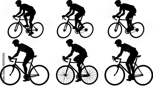 Set of bicycling silhouette collection vector art illustration isolated white background