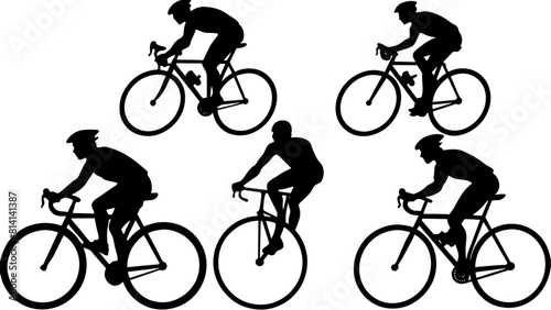 Set of bicycling silhouette collection vector art illustration isolated white background