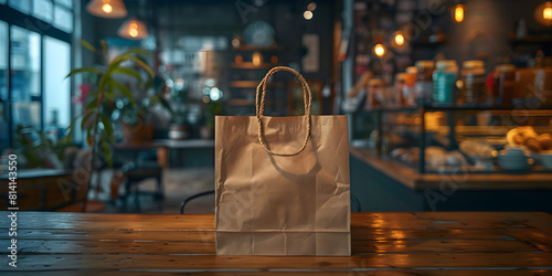 A photo of a food delivery bag placed on a restaurant counter, ready for pickup by a courier, highlighting the coordination between restaurants and delivery services photo