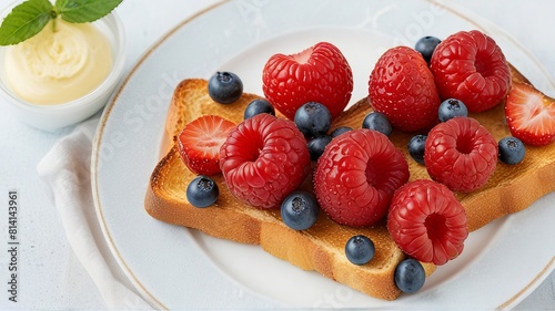 French toasts with berries. Pastry shop concept