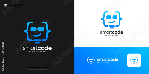 Fun coding logo icon application. Development programing code symbol logo design.