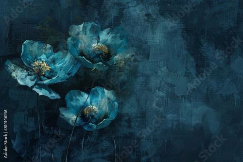 Dark teal floral pattern on moody backdrop. Innovative technology photo