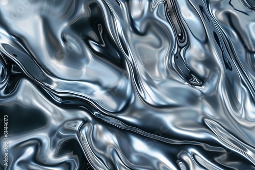 Texture background of liquid shiny metal in silver-grey color. Ai generative photo