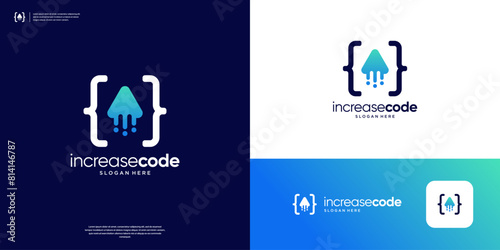 Modern coding logo design template. Abstract arrow symbol with curly brackets logo vector.