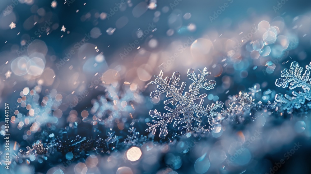 Close Up of Snowflake on Blue Background Close Up of Snowflake on Blue Background