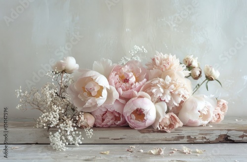 Bunch of Flowers on Wooden Table