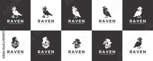 plague doctor logo crow, history, black bird, logo design illustration.