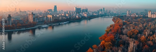 Aerial drone view of Kiev cityscape realistic nature and landscape