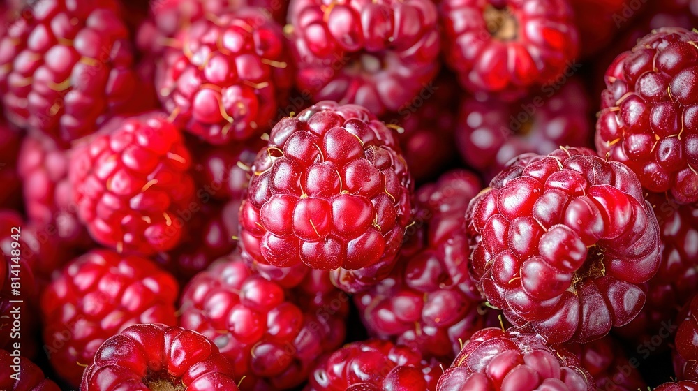 A cluster of raspberries atop another pile, adjacent A cluster of raspberries atop another pile, adjacent