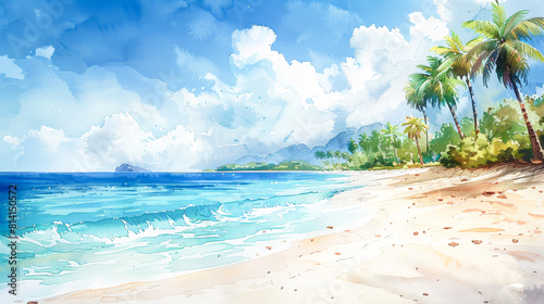 Refreshing oasis  watercolor palm trees on a tropical beach