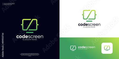 Minimalist coding programer symbol logo monitor computer logo design.