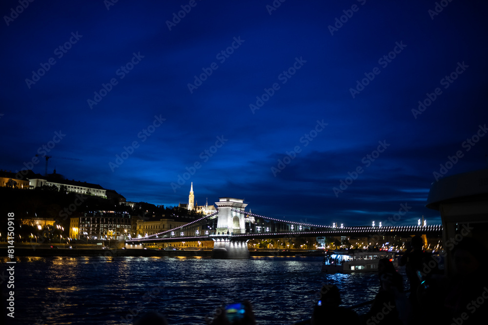 Night skyline in the Danube river with the chain bridge and Parliament building in Budapest, Hungary Night skyline in the Danube river with the chain bridge and Parliament building in Budapest, Hungary