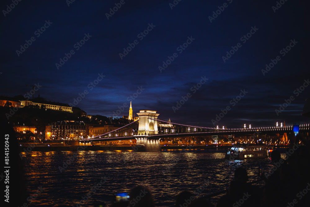 Night skyline in the Danube river with the chain bridge and Parliament building in Budapest, Hungary Night skyline in the Danube river with the chain bridge and Parliament building in Budapest, Hungary