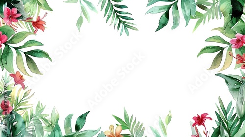 flowers floral border on white background with copy space for mock up idea  Generative Ai