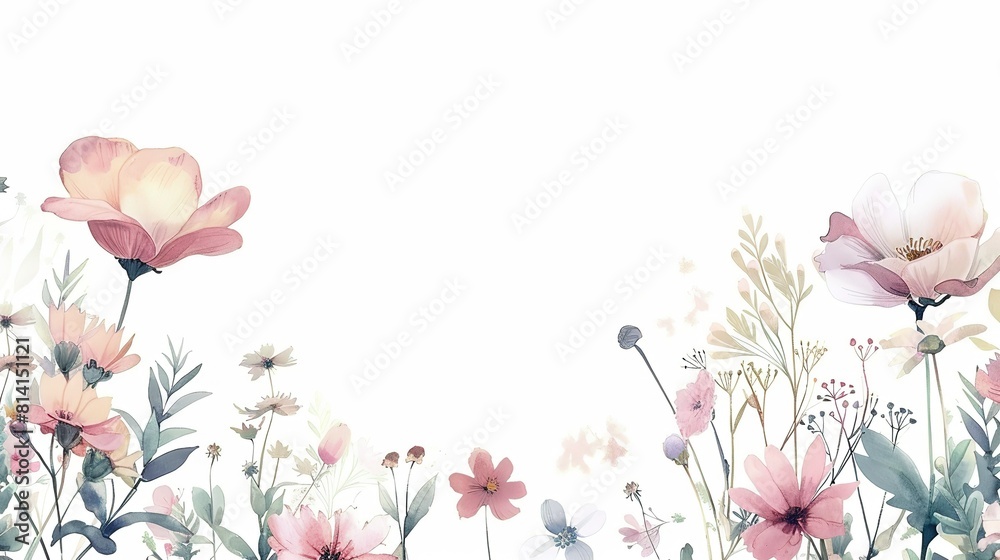 flowers floral border on white background with copy space for mock up idea, Generative Ai flowers floral border on white background with copy space for mock up idea, Generative Ai