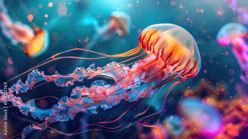 Fototapeta premium Small jellyfish or medusa. Bright colorful jellyfish
