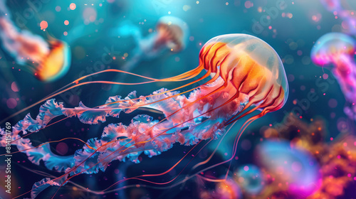 Small jellyfish or medusa. Bright colorful jellyfish