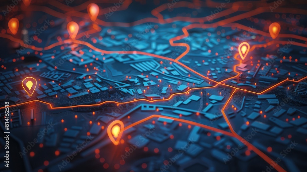 Geolocation Tracking: Illustration of a map with digital footprints ...