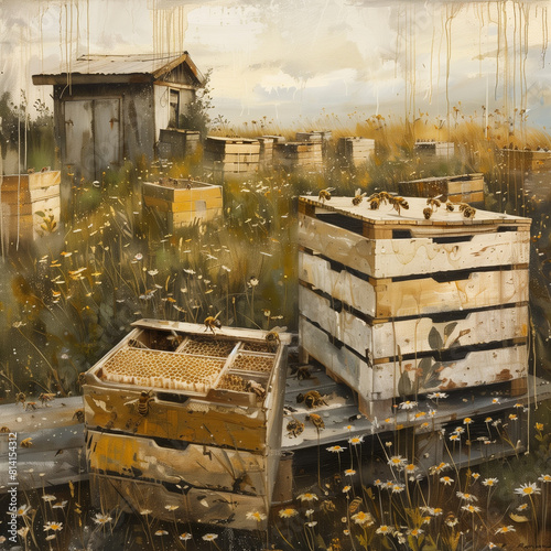 Old wooden box with honey