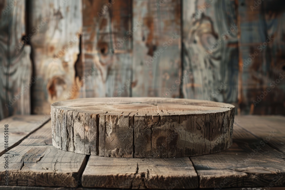 Rustic wooden podium on a distressed wood plank background perfect for displays Rustic wooden podium on a distressed wood plank background perfect for displays